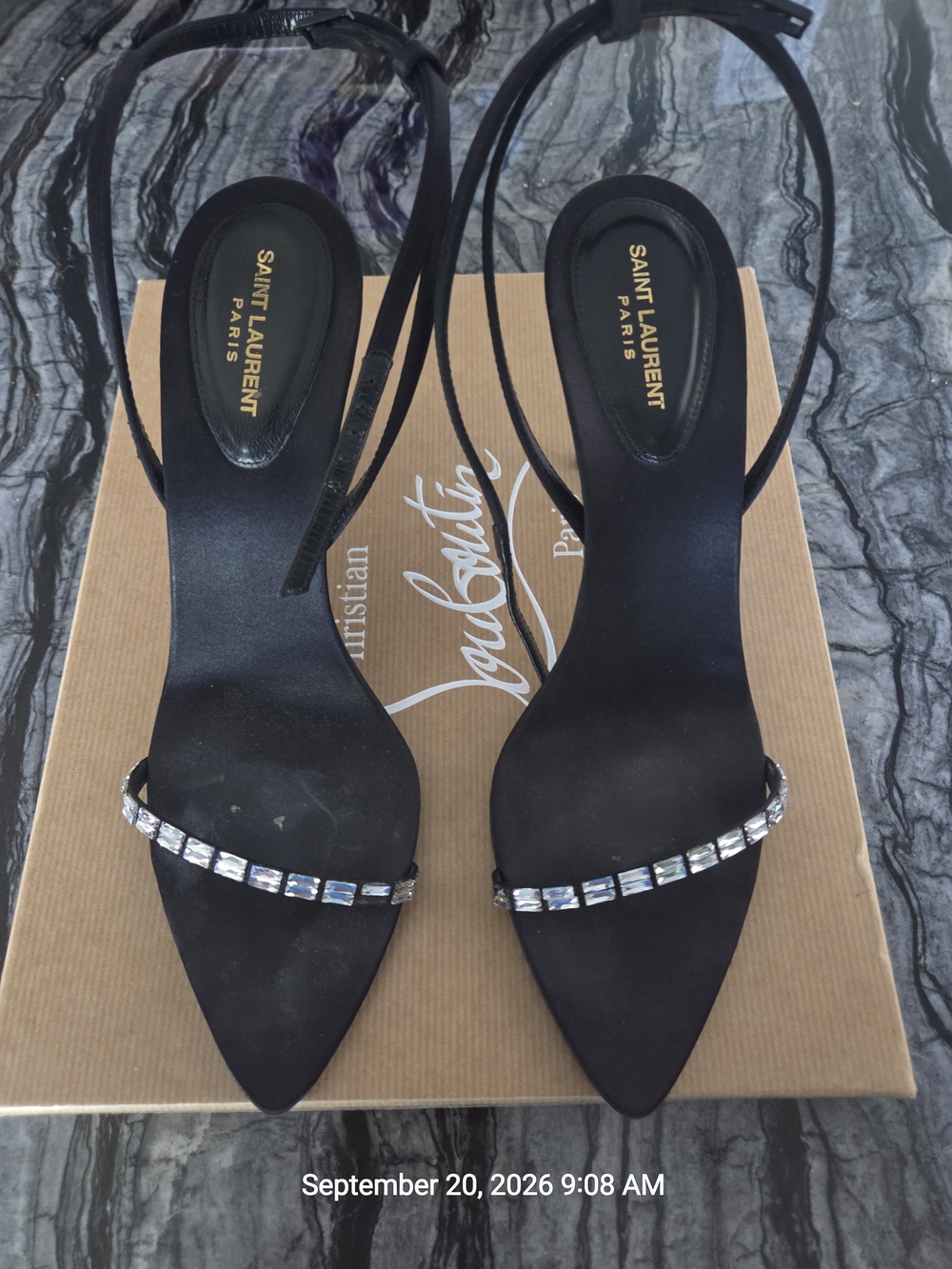 Saint Laurent Gloria Crystal-Embelished Pointed Toe Slingback Heels